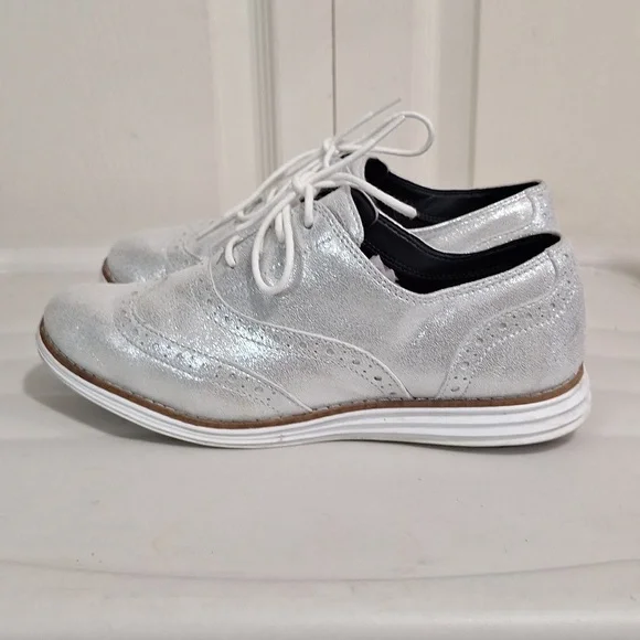 Cole Haan original zero grand lace-up sneakers soft wingtips- 5-metallic silver - Picture 3 of 10